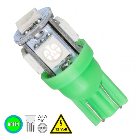 GloboStar® T10 W5W 81052 Λάμπα Αυτοκινήτου LED 5xSMD5050 1.3W 80lm 360° DC 12-16V IP20 Φ1.2 x Υ2.7cm Πράσινο GloboStar® T10 W5W 81052 Λάμπα Αυτοκινήτου LED 5xSMD5050 1.3W 80lm 360° DC 12-16V IP20 Φ1.2 x Υ2.7cm Πράσινο