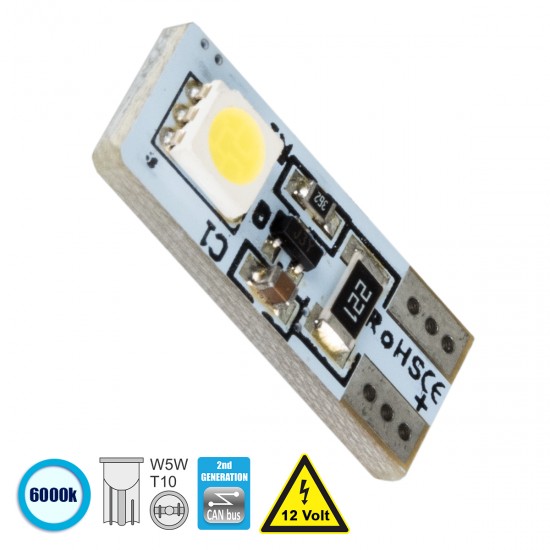 GloboStar® T10 W5W 81087 Λάμπα Αυτοκίνητου 2rd Generation Can-Bus Series LED 2 SMD 5050 1.6W 240lm 360° DC 12V IP20 Ψυχρό Λευκό 6000K GloboStar® T10 W5W 81087 Λάμπα Αυτοκίνητου 2rd Generation Can-Bus Series LED 2 SMD 5050 1.6W 240lm 360° DC 12V IP20 Ψυχρό Λευκό 6000K