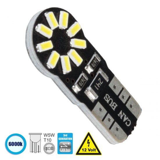 GloboStar® T10 W5W 81100 Λάμπα Αυτοκίνητου 3rd Generation Can-Bus Series LED 18 SMD 3014 2.8W 420lm 360° DC 12V IP20 Ψυχρό Λευκό 6000K GloboStar® T10 W5W 81100 Λάμπα Αυτοκίνητου 3rd Generation Can-Bus Series LED 18 SMD 3014 2.8W 420lm 360° DC 12V IP20 Ψυχρό Λευκό 6000K