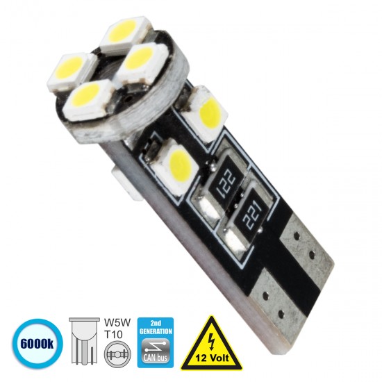 GloboStar® T10 W5W 81119 Λάμπα Αυτοκίνητου 2rd Generation Can-Bus Series LED 8 SMD 1210 2.6W 390lm 360° DC 12V IP20 Ψυχρό Λευκό 6000K GloboStar® T10 W5W 81119 Λάμπα Αυτοκίνητου 2rd Generation Can-Bus Series LED 8 SMD 1210 2.6W 390lm 360° DC 12V IP20 Ψυχρό Λευκό 6000K