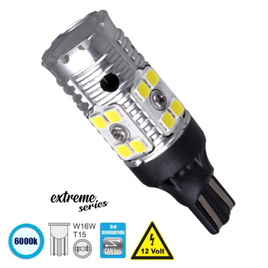 GloboStar® T10 W5W 81131 Λάμπα Αυτοκίνητου T15 - W16W 3rd Generation Can-Bus Extreme Series LED 16 SMD 3030 13W 1950lm 360° DC 12V IP20 Ψυχρό Λευκό 6000K GloboStar® T10 W5W 81131 Λάμπα Αυτοκίνητου T15 - W16W 3rd Generation Can-Bus Extreme Series LED 16 SMD 3030 13W 1950lm 360° DC 12V IP20 Ψυχρό Λευκό 6000K