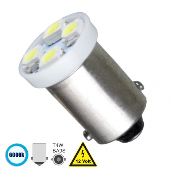 GloboStar® T4W BA9S 81283 Λάμπα Αυτοκίνητου LED 4 SMD 1210 0.8W 160lm 120° DC 12V IP20 Ψυχρό Λευκό 6000K GloboStar® T4W BA9S 81283 Λάμπα Αυτοκίνητου LED 4 SMD 1210 0.8W 160lm 120° DC 12V IP20 Ψυχρό Λευκό 6000K