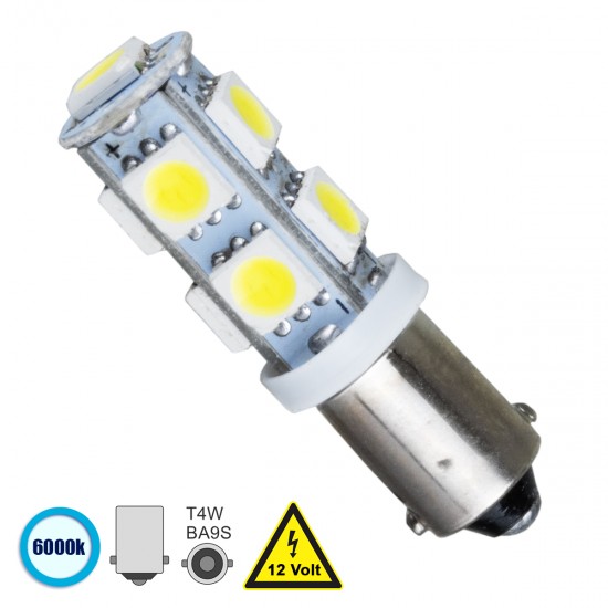 GloboStar® T4W BA9S 81285 Λάμπα Αυτοκίνητου LED 9 SMD 5050 3W 450lm 360° DC 12V IP20 Ψυχρό Λευκό 6000K GloboStar® T4W BA9S 81285 Λάμπα Αυτοκίνητου LED 9 SMD 5050 3W 450lm 360° DC 12V IP20 Ψυχρό Λευκό 6000K