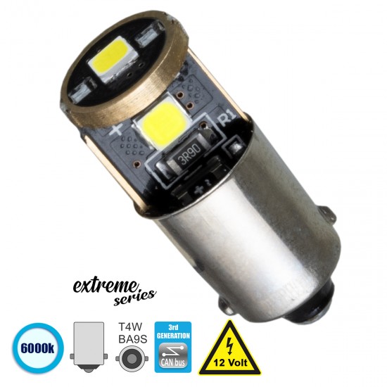 GloboStar® BA9S - T4W 81290 Λάμπα Αυτοκινήτου 3rd Generation Can-Bus Extreme Series LED 3 SMD 3030 3W 450lm 360° DC 12V IP20 Ψυχρό Λευκό 6000K GloboStar® BA9S - T4W 81290 Λάμπα Αυτοκινήτου 3rd Generation Can-Bus Extreme Series LED 3 SMD 3030 3W 450lm 360° DC 12V IP20 Ψυχρό Λευκό 6000K