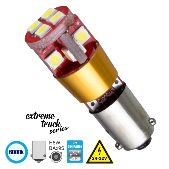 GloboStar® 81298 Λάμπα Φορτηγού BAx9S - H6W 3rd Generation Can-Bus Extreme Truck Series LED 12 SMD 3030 6W 900lm 360° DC 24-32V IP20 Ψυχρό Λευκό 6000K GloboStar® 81298 Λάμπα Φορτηγού BAx9S - H6W 3rd Generation Can-Bus Extreme Truck Series LED 12 SMD 3030 6W 900lm 360° DC 24-32V IP20 Ψυχρό Λευκό 6000K