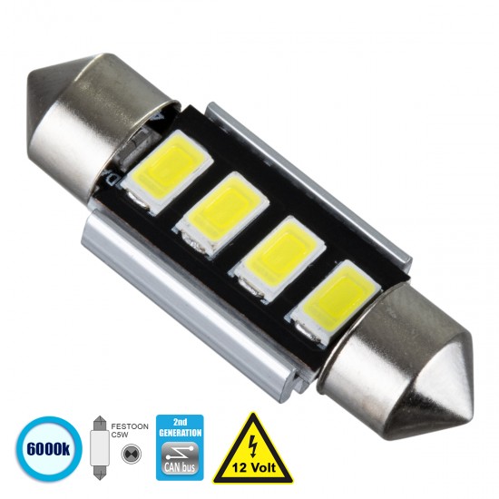 GloboStar® C5W 81312 Λάμπα Αυτοκίνητου 36mm FESTOON 2nd Generation Can-Bus Series LED 4 SMD 5630 3W 450lm 120° DC 12V IP20 Ψυχρό Λευκό 6000K GloboStar® C5W 81312 Λάμπα Αυτοκίνητου 36mm FESTOON 2nd Generation Can-Bus Series LED 4 SMD 5630 3W 450lm 120° DC 12V IP20 Ψυχρό Λευκό 6000K