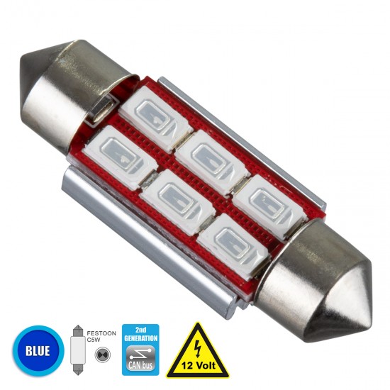 GloboStar® C5W 81314 Λάμπα Αυτοκίνητου 36mm FESTOON 2nd Generation Can-Bus Series LED 6 SMD 5630 4W 480lm 120° DC 12V IP20 Μπλε GloboStar® C5W 81314 Λάμπα Αυτοκίνητου 36mm FESTOON 2nd Generation Can-Bus Series LED 6 SMD 5630 4W 480lm 120° DC 12V IP20 Μπλε