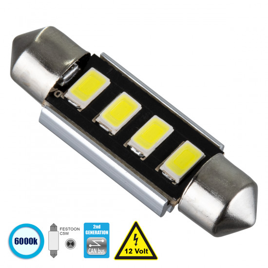 GloboStar® C5W 81315 Λάμπα Αυτοκίνητου 39mm FESTOON 2nd Generation Can-Bus Series LED 4 SMD 5630 3W 450lm 120° DC 12V IP20 Ψυχρό Λευκό 6000K GloboStar® C5W 81315 Λάμπα Αυτοκίνητου 39mm FESTOON 2nd Generation Can-Bus Series LED 4 SMD 5630 3W 450lm 120° DC 12V IP20 Ψυχρό Λευκό 6000K