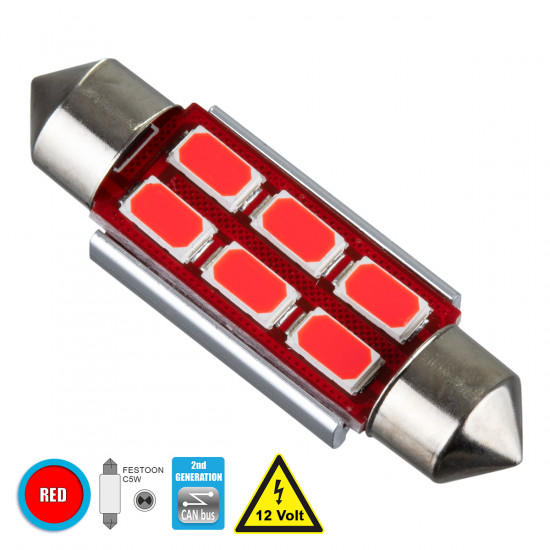 GloboStar® C5W 81318 Λάμπα Αυτοκίνητου 39mm FESTOON 2nd Generation Can-Bus Series LED 6 SMD 5630 4W 480lm 120° DC 12V IP20 Κόκκινο GloboStar® C5W 81318 Λάμπα Αυτοκίνητου 39mm FESTOON 2nd Generation Can-Bus Series LED 6 SMD 5630 4W 480lm 120° DC 12V IP20 Κόκκινο