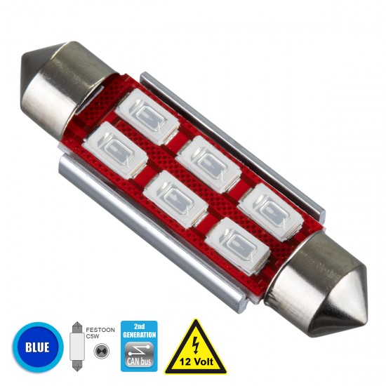 GloboStar® C5W 81323 Λάμπα Αυτοκίνητου 42mm FESTOON 2nd Generation Can-Bus Series LED 6 SMD 5630 4W 480lm 120° DC 12V IP20 Μπλε GloboStar® C5W 81323 Λάμπα Αυτοκίνητου 42mm FESTOON 2nd Generation Can-Bus Series LED 6 SMD 5630 4W 480lm 120° DC 12V IP20 Μπλε