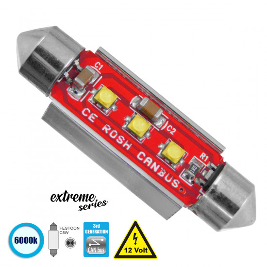 GloboStar® C5W 81327 Λάμπα Αυτοκίνητου 42mm FESTOON 3rd Generation Can-Bus Extreme Series LED 3 CREE XBD 7.5W 1058lm 120° DC 12V IP20 Ψυχρό Λευκό 6000K GloboStar® C5W 81327 Λάμπα Αυτοκίνητου 42mm FESTOON 3rd Generation Can-Bus Extreme Series LED 3 CREE XBD 7.5W 1058lm 120° DC 12V IP20 Ψυχρό Λευκό 6000K