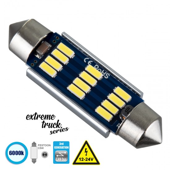 GloboStar® C5W 81331 Λάμπα Αυτοκινήτου & Φορτηγού 42mm FESTOON 3rd Generation Can-Bus Extreme Truck Series LED 12 SMD 4014 3.6W 540lm 120° DC 12-24V IP20 Ψυχρό Λευκό 6000K GloboStar® C5W 81331 Λάμπα Αυτοκινήτου & Φορτηγού 42mm FESTOON 3rd Generation Can-Bus Extreme Truck Series LED 12 SMD 4014 3.6W 540lm 120° DC 12-24V IP20 Ψυχρό Λευκό 6000K