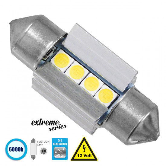 GloboStar® C5W 81337 Λάμπα Αυτοκινήτου 31mm FESTOON 3rd Generation Can-Bus Extreme Series LED 4 SMD 3030 4W 600lm 120° DC 12V IP20 Ψυχρό Λευκό 6000K GloboStar® C5W 81337 Λάμπα Αυτοκινήτου 31mm FESTOON 3rd Generation Can-Bus Extreme Series LED 4 SMD 3030 4W 600lm 120° DC 12V IP20 Ψυχρό Λευκό 6000K