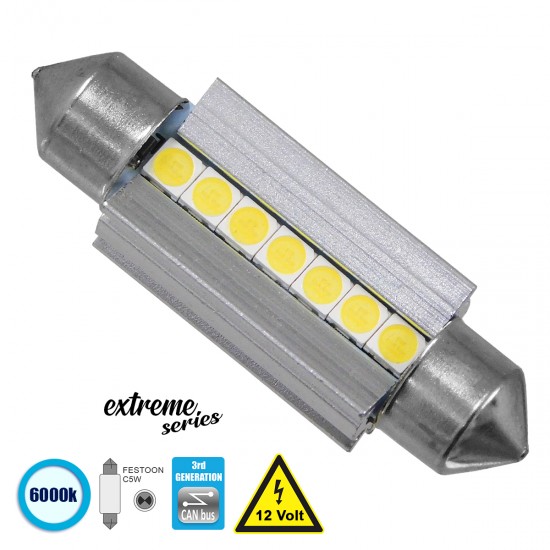 GloboStar® C5W 81339 Λάμπα Αυτοκινήτου 39mm FESTOON 3rd Generation Can-Bus Extreme Series LED 7 SMD 3030 7W 1050lm 120° DC 12V IP20 Ψυχρό Λευκό 6000K GloboStar® C5W 81339 Λάμπα Αυτοκινήτου 39mm FESTOON 3rd Generation Can-Bus Extreme Series LED 7 SMD 3030 7W 1050lm 120° DC 12V IP20 Ψυχρό Λευκό 6000K