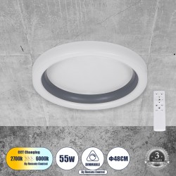 GLOBOSTAR® ARIANA 61036 Μοντέρνο Φωτιστικό Οροφής LED 55W 6376lm 120° AC 220-240V IP20 Ρυθμιζόμενο Λευκό CCT με Χειριστήριο από 2700K έως 6000K Dimmable - Lumileds SMD Chip - Γκρι - Μ48 x Π48 x Υ9cm - 3 Χρόνια Εγγύηση GLOBOSTAR® ARIANA 61036 Μοντέρνο Φωτιστικό Οροφής LED 55W 6376lm 120° AC 220-240V IP20 Ρυθμιζόμενο Λευκό CCT με Χειριστήριο από 2700K έως 6000K Dimmable - Lumileds SMD Chip - Γκρι - Μ48 x Π48 x Υ9cm - 3 Χρόνια Εγγύηση