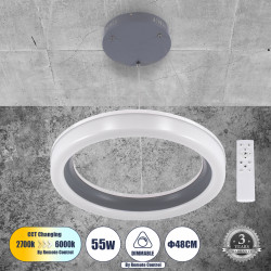 GLOBOSTAR® ARIANA 61039 Μοντέρνο Κρεμαστό Φωτιστικό Οροφής LED 55W 6376lm 120° AC 220-240V IP20 Ρυθμιζόμενο Λευκό CCT με Χειριστήριο από 2700K έως 6000K Dimmable - Lumileds SMD Chip - Γκρι - Μ48 x Π48 x Υ6.5cm - 3 Χρόνια Εγγύηση GLOBOSTAR® ARIANA 61039 Μοντέρνο Κρεμαστό Φωτιστικό Οροφής LED 55W 6376lm 120° AC 220-240V IP20 Ρυθμιζόμενο Λευκό CCT με Χειριστήριο από 2700K έως 6000K Dimmable - Lumileds SMD Chip - Γκρι - Μ48 x Π48 x Υ6.5cm - 3 Χρόνια Εγγύηση