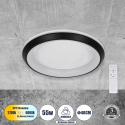 GLOBOSTAR® MELINA 61040 Μοντέρνο Φωτιστικό Οροφής LED 55W 6376lm 120° AC 220-240V IP20 Ρυθμιζόμενο Λευκό CCT με Χειριστήριο από 2700K έως 6000K Dimmable - Lumileds SMD Chip - Μαύρο Ματ - Μ48 x Π48 x Υ9cm - 3 Χρόνια Εγγύηση GLOBOSTAR® MELINA 61040 Μοντέρνο Φωτιστικό Οροφής LED 55W 6376lm 120° AC 220-240V IP20 Ρυθμιζόμενο Λευκό CCT με Χειριστήριο από 2700K έως 6000K Dimmable - Lumileds SMD Chip - Μαύρο Ματ - Μ48 x Π48 x Υ9cm - 3 Χρόνια Εγγύηση