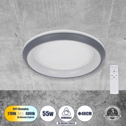 GLOBOSTAR® MELINA 61042 Μοντέρνο Φωτιστικό Οροφής LED 55W 6376lm 120° AC 220-240V IP20 Ρυθμιζόμενο Λευκό CCT με Χειριστήριο από 2700K έως 6000K Dimmable - Lumileds SMD Chip - Γκρι - Μ48 x Π48 x Υ9cm - 3 Χρόνια Εγγύηση GLOBOSTAR® MELINA 61042 Μοντέρνο Φωτιστικό Οροφής LED 55W 6376lm 120° AC 220-240V IP20 Ρυθμιζόμενο Λευκό CCT με Χειριστήριο από 2700K έως 6000K Dimmable - Lumileds SMD Chip - Γκρι - Μ48 x Π48 x Υ9cm - 3 Χρόνια Εγγύηση