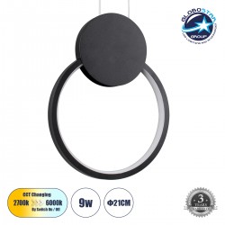 GLOBOSTAR® CYCLOS 61073 Μοντέρνο Κρεμαστό Φωτιστικό Οροφής LED 9W 1080lm 300° AC 220-240V IP20 Ρυθμιζόμενο Λευκό CCT με On/Off 2700K/4500K/6000K - Lumileds SMD Chip - Μαύρο Ματ - Μ21 x Π2.3 x Υ26.5cm - 3 Χρόνια Εγγύηση GLOBOSTAR® CYCLOS 61073 Μοντέρνο Κρεμαστό Φωτιστικό Οροφής LED 9W 1080lm 300° AC 220-240V IP20 Ρυθμιζόμενο Λευκό CCT με On/Off 2700K/4500K/6000K - Lumileds SMD Chip - Μαύρο Ματ - Μ21 x Π2.3 x Υ26.5cm - 3 Χρόνια Εγγύηση