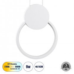 GLOBOSTAR® CYCLOS 61074 Μοντέρνο Κρεμαστό Φωτιστικό Οροφής LED 9W 1080lm 300° AC 220-240V IP20 Ρυθμιζόμενο Λευκό CCT με On/Off 2700K/4500K/6000K - Lumileds SMD Chip - Λευκό Ματ - Μ21 x Π2.3 x Υ26.5cm - 3 Χρόνια Εγγύηση GLOBOSTAR® CYCLOS 61074 Μοντέρνο Κρεμαστό Φωτιστικό Οροφής LED 9W 1080lm 300° AC 220-240V IP20 Ρυθμιζόμενο Λευκό CCT με On/Off 2700K/4500K/6000K - Lumileds SMD Chip - Λευκό Ματ - Μ21 x Π2.3 x Υ26.5cm - 3 Χρόνια Εγγύηση