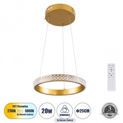GLOBOSTAR® DIAMOND 61127 Μοντέρνο Κρεμαστό Φωτιστικό Οροφής LED 20W 2356lm 360° AC 220-240V IP20 Ρυθμιζόμενο Λευκό CCT με Χειριστήριο από 2700K έως 6000K Dimmable - Lumileds SMD Chip - Χρυσό Βούρτσας - Μ25 x Π25 x Υ3cm - 3 Χρόνια Εγγύηση GLOBOSTAR® DIAMOND 61127 Μοντέρνο Κρεμαστό Φωτιστικό Οροφής LED 20W 2356lm 360° AC 220-240V IP20 Ρυθμιζόμενο Λευκό CCT με Χειριστήριο από 2700K έως 6000K Dimmable - Lumileds SMD Chip - Χρυσό Βούρτσας - Μ25 x Π25 x Υ3cm - 3 Χρόνια Εγγύηση