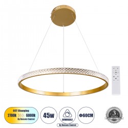 GLOBOSTAR® DIAMOND 61131 Μοντέρνο Κρεμαστό Φωτιστικό Οροφής LED 45W 5230lm 360° AC 220-240V IP20 Ρυθμιζόμενο Λευκό CCT με Χειριστήριο από 2700K έως 6000K Dimmable - Lumileds SMD Chip - Χρυσό Βούρτσας - Μ60 x Π60 x Υ3cm - 3 Χρόνια Εγγύηση GLOBOSTAR® DIAMOND 61131 Μοντέρνο Κρεμαστό Φωτιστικό Οροφής LED 45W 5230lm 360° AC 220-240V IP20 Ρυθμιζόμενο Λευκό CCT με Χειριστήριο από 2700K έως 6000K Dimmable - Lumileds SMD Chip - Χρυσό Βούρτσας - Μ60 x Π60 x Υ3cm - 3 Χρόνια Εγγύηση