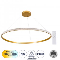 GLOBOSTAR® DIAMOND 61135 Μοντέρνο Κρεμαστό Φωτιστικό Οροφής LED 75W 8743lm 360° AC 220-240V IP20 Ρυθμιζόμενο Λευκό CCT με Χειριστήριο από 2700K έως 6000K Dimmable - Lumileds SMD Chip - Χρυσό Βούρτσας - Μ100 x Π100 x Υ3cm - 3 Χρόνια Εγγύηση GLOBOSTAR® DIAMOND 61135 Μοντέρνο Κρεμαστό Φωτιστικό Οροφής LED 75W 8743lm 360° AC 220-240V IP20 Ρυθμιζόμενο Λευκό CCT με Χειριστήριο από 2700K έως 6000K Dimmable - Lumileds SMD Chip - Χρυσό Βούρτσας - Μ100 x Π100 x Υ3cm - 3 Χρόνια Εγγύηση
