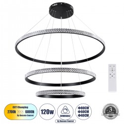 GLOBOSTAR® DIAMOND TRIO 61138 Μοντέρνο Κρεμαστό Φωτιστικό Οροφής LED 120W 14723lm 360° AC 220-240V IP20 Ρυθμιζόμενο Λευκό CCT με Χειριστήριο από 2700K έως 6000K Dimmable - Lumileds SMD Chip - Μαύρο Ματ - Μ80 x Π80 x Υ80cm - 3 Χρόνια Εγγύηση GLOBOSTAR® DIAMOND TRIO 61138 Μοντέρνο Κρεμαστό Φωτιστικό Οροφής LED 120W 14723lm 360° AC 220-240V IP20 Ρυθμιζόμενο Λευκό CCT με Χειριστήριο από 2700K έως 6000K Dimmable - Lumileds SMD Chip - Μαύρο Ματ - Μ80 x Π80 x Υ80cm - 3 Χρόνια Εγγύηση