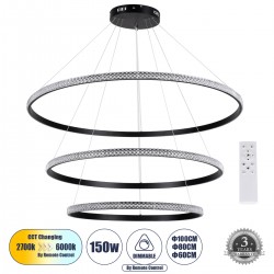 GLOBOSTAR® DIAMOND TRIO 61140 Μοντέρνο Κρεμαστό Φωτιστικό Οροφής LED 150W 18379lm 360° AC 220-240V IP20 Ρυθμιζόμενο Λευκό CCT με Χειριστήριο από 2700K έως 6000K Dimmable - Lumileds SMD Chip - Μαύρο Ματ - Μ100 x Π100 x Υ100cm - 3 Χρόνια Εγγύηση GLOBOSTAR® DIAMOND TRIO 61140 Μοντέρνο Κρεμαστό Φωτιστικό Οροφής LED 150W 18379lm 360° AC 220-240V IP20 Ρυθμιζόμενο Λευκό CCT με Χειριστήριο από 2700K έως 6000K Dimmable - Lumileds SMD Chip - Μαύρο Ματ - Μ100 x Π100 x Υ100cm - 3 Χρόνια Εγγύηση
