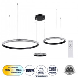 GLOBOSTAR® DIAMOND TRIO 61142 Μοντέρνο Κρεμαστό Φωτιστικό Οροφής LED 100W 12123lm 360° AC 220-240V IP20 Ρυθμιζόμενο Λευκό CCT με Χειριστήριο από 2700K έως 6000K Dimmable - Lumileds SMD Chip - Μαυρό Ματ - Μ110 x Π110 x Υ60cm - 3 Χρόνια Εγγύηση GLOBOSTAR® DIAMOND TRIO 61142 Μοντέρνο Κρεμαστό Φωτιστικό Οροφής LED 100W 12123lm 360° AC 220-240V IP20 Ρυθμιζόμενο Λευκό CCT με Χειριστήριο από 2700K έως 6000K Dimmable - Lumileds SMD Chip - Μαυρό Ματ - Μ110 x Π110 x Υ60cm - 3 Χρόνια Εγγύηση