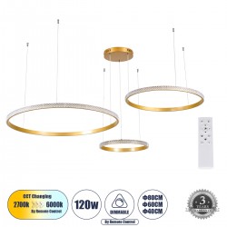 GLOBOSTAR® DIAMOND TRIO 61145 Μοντέρνο Κρεμαστό Φωτιστικό Οροφής LED 120W 14723lm 360° AC 220-240V IP20 Ρυθμιζόμενο Λευκό CCT με Χειριστήριο από 2700K έως 6000K Dimmable - Lumileds SMD Chip - Χρυσό Βούρτσας - Μ150 x Π150 x Υ60cm - 3 Χρόνια Εγγύηση GLOBOSTAR® DIAMOND TRIO 61145 Μοντέρνο Κρεμαστό Φωτιστικό Οροφής LED 120W 14723lm 360° AC 220-240V IP20 Ρυθμιζόμενο Λευκό CCT με Χειριστήριο από 2700K έως 6000K Dimmable - Lumileds SMD Chip - Χρυσό Βούρτσας - Μ150 x Π150 x Υ60cm - 3 Χρόνια Εγγύηση