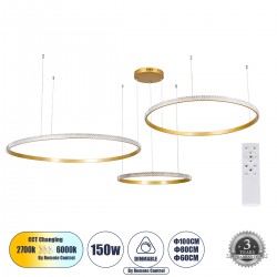 GLOBOSTAR® DIAMOND TRIO 61147 Μοντέρνο Κρεμαστό Φωτιστικό Οροφής LED 150W 18379lm 360° AC 220-240V IP20 Ρυθμιζόμενο Λευκό CCT με Χειριστήριο από 2700K έως 6000K Dimmable - Lumileds SMD Chip - Χρυσό Βούρτσας - Μ170 x Π170 x Υ60cm - 3 Χρόνια Εγγύηση GLOBOSTAR® DIAMOND TRIO 61147 Μοντέρνο Κρεμαστό Φωτιστικό Οροφής LED 150W 18379lm 360° AC 220-240V IP20 Ρυθμιζόμενο Λευκό CCT με Χειριστήριο από 2700K έως 6000K Dimmable - Lumileds SMD Chip - Χρυσό Βούρτσας - Μ170 x Π170 x Υ60cm - 3 Χρόνια Εγγύηση