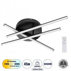 GLOBOSTAR® DRACO 61093 Μοντέρνο Φωτιστικό Οροφής LED 45W 5535lm 120° AC 220-240V IP20 Ρυθμιζόμενο Λευκό CCT με Χειριστήριο από 2700K έως 6000K Dimmable - Lumileds SMD Chip - Μαύρο Ματ - Μ50 x Π50 x Υ11cm - 3 Χρόνια Εγγύηση GLOBOSTAR® DRACO 61093 Μοντέρνο Φωτιστικό Οροφής LED 45W 5535lm 120° AC 220-240V IP20 Ρυθμιζόμενο Λευκό CCT με Χειριστήριο από 2700K έως 6000K Dimmable - Lumileds SMD Chip - Μαύρο Ματ - Μ50 x Π50 x Υ11cm - 3 Χρόνια Εγγύηση