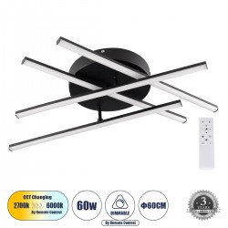 GLOBOSTAR® DRACO 61095 Μοντέρνο Φωτιστικό Οροφής LED 60W 7380lm 120° AC 220-240V IP20 Ρυθμιζόμενο Λευκό CCT με Χειριστήριο από 2700K έως 6000K Dimmable - Lumileds SMD Chip - Μαύρο Ματ - Μ60 x Π60 x Υ11cm - 3 Χρόνια Εγγύηση GLOBOSTAR® DRACO 61095 Μοντέρνο Φωτιστικό Οροφής LED 60W 7380lm 120° AC 220-240V IP20 Ρυθμιζόμενο Λευκό CCT με Χειριστήριο από 2700K έως 6000K Dimmable - Lumileds SMD Chip - Μαύρο Ματ - Μ60 x Π60 x Υ11cm - 3 Χρόνια Εγγύηση