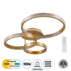 GLOBOSTAR® DIAMOND 61116 Μοντέρνο Φωτιστικό Οροφής LED 100W 12123lm 360° AC 220-240V IP20 Ρυθμιζόμενο Λευκό CCT με Χειριστήριο από 2700K έως 6000K Dimmable - Lumileds SMD Chip - Χρυσό Βούρτσας - Μ80 x Π50 x Υ20cm - 3 Χρόνια Εγγύηση GLOBOSTAR® DIAMOND 61116 Μοντέρνο Φωτιστικό Οροφής LED 100W 12123lm 360° AC 220-240V IP20 Ρυθμιζόμενο Λευκό CCT με Χειριστήριο από 2700K έως 6000K Dimmable - Lumileds SMD Chip - Χρυσό Βούρτσας - Μ80 x Π50 x Υ20cm - 3 Χρόνια Εγγύηση