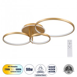 GLOBOSTAR® NEMESIS 61110 Μοντέρνο Φωτιστικό Οροφής LED 98W 11858lm 360° AC 220-240V IP20 Ρυθμιζόμενο Λευκό CCT με Χειριστήριο από 2700K έως 6000K Dimmable - Lumileds SMD Chip - Χρυσό Βούρτσας - Μ89 x Π60 x Υ19cm - 3 Χρόνια Εγγύηση GLOBOSTAR® NEMESIS 61110 Μοντέρνο Φωτιστικό Οροφής LED 98W 11858lm 360° AC 220-240V IP20 Ρυθμιζόμενο Λευκό CCT με Χειριστήριο από 2700K έως 6000K Dimmable - Lumileds SMD Chip - Χρυσό Βούρτσας - Μ89 x Π60 x Υ19cm - 3 Χρόνια Εγγύηση
