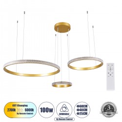 GLOBOSTAR® DIAMOND TRIO 61143 Μοντέρνο Κρεμαστό Φωτιστικό Οροφής LED 100W 12123lm 360° AC 220-240V IP20 Ρυθμιζόμενο Λευκό CCT με Χειριστήριο από 2700K έως 6000K Dimmable - Lumileds SMD Chip - Χρυσό Βούρτσας - Μ110 x Π110 x Υ60cm - 3 Χρόνια Εγγύηση GLOBOSTAR® DIAMOND TRIO 61143 Μοντέρνο Κρεμαστό Φωτιστικό Οροφής LED 100W 12123lm 360° AC 220-240V IP20 Ρυθμιζόμενο Λευκό CCT με Χειριστήριο από 2700K έως 6000K Dimmable - Lumileds SMD Chip - Χρυσό Βούρτσας - Μ110 x Π110 x Υ60cm - 3 Χρόνια Εγγύηση