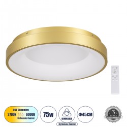 GLOBOSTAR® SALEM 61235 Μοντέρνο Φωτιστικό Οροφής LED 75W 8625lm 120° AC 220-240V IP20 Ρυθμιζόμενο Λευκό CCT με Χειριστήριο από 2700K έως 6000K Dimmable - Lumileds SMD Chip - Χρυσό - Μ45 x Π45 x Υ8.5cm - 3 Χρόνια Εγγύηση GLOBOSTAR® SALEM 61235 Μοντέρνο Φωτιστικό Οροφής LED 75W 8625lm 120° AC 220-240V IP20 Ρυθμιζόμενο Λευκό CCT με Χειριστήριο από 2700K έως 6000K Dimmable - Lumileds SMD Chip - Χρυσό - Μ45 x Π45 x Υ8.5cm - 3 Χρόνια Εγγύηση