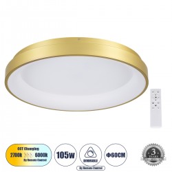 GLOBOSTAR® SALEM 61239 Μοντέρνο Φωτιστικό Οροφής LED 105W 12075lm 120° AC 220-240V IP20 Ρυθμιζόμενο Λευκό CCT με Χειριστήριο από 2700K έως 6000K Dimmable - Lumileds SMD Chip - Χρυσό - Μ60 x Π60 x Υ8.5cm - 3 Χρόνια Εγγύηση GLOBOSTAR® SALEM 61239 Μοντέρνο Φωτιστικό Οροφής LED 105W 12075lm 120° AC 220-240V IP20 Ρυθμιζόμενο Λευκό CCT με Χειριστήριο από 2700K έως 6000K Dimmable - Lumileds SMD Chip - Χρυσό - Μ60 x Π60 x Υ8.5cm - 3 Χρόνια Εγγύηση