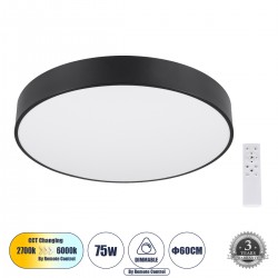 GLOBOSTAR® BURTON 61202-S Μοντέρνο Φωτιστικό Οροφής LED 75W 8625lm 120° AC 220-240V IP20 Ρυθμιζόμενο Λευκό CCT με Χειριστήριο από 2700K έως 6000K Dimmable - Lumileds SMD Chip - Μαύρο Ματ - Μ60 x Π60 x Υ8cm - 3 Χρόνια Εγγύηση GLOBOSTAR® BURTON 61202-S Μοντέρνο Φωτιστικό Οροφής LED 75W 8625lm 120° AC 220-240V IP20 Ρυθμιζόμενο Λευκό CCT με Χειριστήριο από 2700K έως 6000K Dimmable - Lumileds SMD Chip - Μαύρο Ματ - Μ60 x Π60 x Υ8cm - 3 Χρόνια Εγγύηση