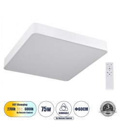 GLOBOSTAR® KAMALA 61209-S Μοντέρνο Φωτιστικό Οροφής LED 75W 8625lm 120° AC 220-240V IP20 Ρυθμιζόμενο Λευκό CCT με Χειριστήριο από 2700K έως 6000K Dimmable - Lumileds SMD Chip - Λευκό Ματ - Μ60 x Π60 x Υ8cm - 3 Χρόνια Εγγύηση GLOBOSTAR® KAMALA 61209-S Μοντέρνο Φωτιστικό Οροφής LED 75W 8625lm 120° AC 220-240V IP20 Ρυθμιζόμενο Λευκό CCT με Χειριστήριο από 2700K έως 6000K Dimmable - Lumileds SMD Chip - Λευκό Ματ - Μ60 x Π60 x Υ8cm - 3 Χρόνια Εγγύηση
