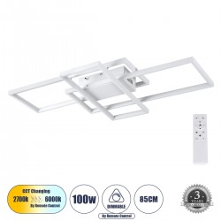 GLOBOSTAR® QUADRA 61386 Μοντέρνο Φωτιστικό Οροφής LED 100W 12000lm 120° AC 220-240V IP20 Ρυθμιζόμενο Λευκό CCT με Χειριστήριο από 2700K έως 6000K Dimmable - Lumileds SMD Chip - Λευκό Ματ - Μ85 x Π45 x Υ9cm - 3 Χρόνια Εγγύηση GLOBOSTAR® QUADRA 61386 Μοντέρνο Φωτιστικό Οροφής LED 100W 12000lm 120° AC 220-240V IP20 Ρυθμιζόμενο Λευκό CCT με Χειριστήριο από 2700K έως 6000K Dimmable - Lumileds SMD Chip - Λευκό Ματ - Μ85 x Π45 x Υ9cm - 3 Χρόνια Εγγύηση