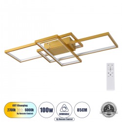GLOBOSTAR® QUADRA 61387 Μοντέρνο Φωτιστικό Οροφής LED 100W 12000lm 120° AC 220-240V IP20 Ρυθμιζόμενο Λευκό CCT με Χειριστήριο από 2700K έως 6000K Dimmable - Lumileds SMD Chip - Χρυσό Βούρτσας - Μ85 x Π45 x Υ9cm - 3 Χρόνια Εγγύηση GLOBOSTAR® QUADRA 61387 Μοντέρνο Φωτιστικό Οροφής LED 100W 12000lm 120° AC 220-240V IP20 Ρυθμιζόμενο Λευκό CCT με Χειριστήριο από 2700K έως 6000K Dimmable - Lumileds SMD Chip - Χρυσό Βούρτσας - Μ85 x Π45 x Υ9cm - 3 Χρόνια Εγγύηση