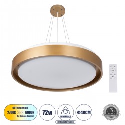 GLOBOSTAR® BARCHETTA 61399 Μοντέρνο Κρεμαστό Φωτιστικό Οροφής LED 72W 8306lm 120° AC 220-240V IP20 Ρυθμιζόμενο Λευκό CCT με Χειριστήριο από 2700K έως 6000K Dimmable - Lumileds SMD Chip - Χρυσό Ματ - Μ48 x Π48 x Υ8.2cm - 3 Χρόνια Εγγύηση GLOBOSTAR® BARCHETTA 61399 Μοντέρνο Κρεμαστό Φωτιστικό Οροφής LED 72W 8306lm 120° AC 220-240V IP20 Ρυθμιζόμενο Λευκό CCT με Χειριστήριο από 2700K έως 6000K Dimmable - Lumileds SMD Chip - Χρυσό Ματ - Μ48 x Π48 x Υ8.2cm - 3 Χρόνια Εγγύηση