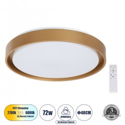 GLOBOSTAR® BARCHETTA 61399-S Μοντέρνο Φωτιστικό Οροφής LED 72W 8306lm 120° AC 220-240V IP20 Ρυθμιζόμενο Λευκό CCT με Χειριστήριο από 2700K έως 6000K Dimmable - Lumileds SMD Chip - Χρυσό - Μ48 x Π48 x Υ8.2cm - 3 Χρόνια Εγγύηση GLOBOSTAR® BARCHETTA 61399-S Μοντέρνο Φωτιστικό Οροφής LED 72W 8306lm 120° AC 220-240V IP20 Ρυθμιζόμενο Λευκό CCT με Χειριστήριο από 2700K έως 6000K Dimmable - Lumileds SMD Chip - Χρυσό - Μ48 x Π48 x Υ8.2cm - 3 Χρόνια Εγγύηση