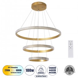 GLOBOSTAR® DIAMOND TRIO 61137 Μοντέρνο Κρεμαστό Φωτιστικό Οροφής LED 100W 12123lm 360° AC 220-240V IP20 Ρυθμιζόμενο Λευκό CCT με Χειριστήριο από 2700K έως 6000K Dimmable - Lumileds SMD Chip - Χρυσό Βούρτσας - Μ60 x Π60 x Υ60cm - 3 Χρόνια Εγγύηση GLOBOSTAR® DIAMOND TRIO 61137 Μοντέρνο Κρεμαστό Φωτιστικό Οροφής LED 100W 12123lm 360° AC 220-240V IP20 Ρυθμιζόμενο Λευκό CCT με Χειριστήριο από 2700K έως 6000K Dimmable - Lumileds SMD Chip - Χρυσό Βούρτσας - Μ60 x Π60 x Υ60cm - 3 Χρόνια Εγγύηση