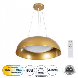 GLOBOSTAR® ANATOLIA 61268 Μοντέρνο Κρεμαστό Φωτιστικό Οροφής LED 60W 6900lm 120° AC 220-240V IP20 Ρυθμιζόμενο Λευκό CCT με Χειριστήριο από 2700K έως 6000K Dimmable - Lumileds SMD Chip - Χρυσό - Μ43 x Π43 x Υ11cm - 3 Χρόνια Εγγύηση GLOBOSTAR® ANATOLIA 61268 Μοντέρνο Κρεμαστό Φωτιστικό Οροφής LED 60W 6900lm 120° AC 220-240V IP20 Ρυθμιζόμενο Λευκό CCT με Χειριστήριο από 2700K έως 6000K Dimmable - Lumileds SMD Chip - Χρυσό - Μ43 x Π43 x Υ11cm - 3 Χρόνια Εγγύηση