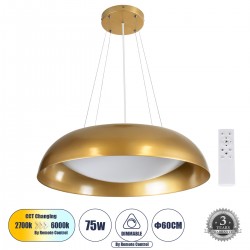 GLOBOSTAR® ANATOLIA 61270 Μοντέρνο Κρεμαστό Φωτιστικό Οροφής LED 75W 8625lm 120° AC 220-240V IP20 Ρυθμιζόμενο Λευκό CCT με Χειριστήριο από 2700K έως 6000K Dimmable - Lumileds SMD Chip - Χρυσό - Μ60 x Π60 x Υ12.5cm - 3 Χρόνια Εγγύηση GLOBOSTAR® ANATOLIA 61270 Μοντέρνο Κρεμαστό Φωτιστικό Οροφής LED 75W 8625lm 120° AC 220-240V IP20 Ρυθμιζόμενο Λευκό CCT με Χειριστήριο από 2700K έως 6000K Dimmable - Lumileds SMD Chip - Χρυσό - Μ60 x Π60 x Υ12.5cm - 3 Χρόνια Εγγύηση