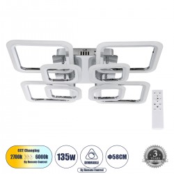 GLOBOSTAR® ROYAL-S 61326 Μοντέρνο Φωτιστικό Οροφής LED 135W 16200lm 360° AC 220-240V IP20 Ρυθμιζόμενο Λευκό CCT με Χειριστήριο από 2700K έως 6000K Dimmable - Lumileds SMD Chip - Ασημί Νίκελ - Μ58.5 x Π58.5 x Υ12cm - 3 Χρόνια Εγγύηση GLOBOSTAR® ROYAL-S 61326 Μοντέρνο Φωτιστικό Οροφής LED 135W 16200lm 360° AC 220-240V IP20 Ρυθμιζόμενο Λευκό CCT με Χειριστήριο από 2700K έως 6000K Dimmable - Lumileds SMD Chip - Ασημί Νίκελ - Μ58.5 x Π58.5 x Υ12cm - 3 Χρόνια Εγγύηση
