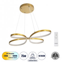 GLOBOSTAR® BUTTERFLY 61393 Μοντέρνο Κρεμαστό Φωτιστικό Οροφής LED 75W 8400lm 300° AC 220-240V IP20 Ρυθμιζόμενο Λευκό CCT με Χειριστήριο από 2700K έως 6000K Dimmable - Lumileds SMD Chip - Χρυσό Βούρτσας - Μ70 x Π55 x Υ4cm - 3 Χρόνια Εγγύηση GLOBOSTAR® BUTTERFLY 61393 Μοντέρνο Κρεμαστό Φωτιστικό Οροφής LED 75W 8400lm 300° AC 220-240V IP20 Ρυθμιζόμενο Λευκό CCT με Χειριστήριο από 2700K έως 6000K Dimmable - Lumileds SMD Chip - Χρυσό Βούρτσας - Μ70 x Π55 x Υ4cm - 3 Χρόνια Εγγύηση